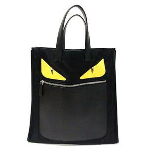Fendi Bugs Eye Tote Bag Black Monster Yellow Nylon Calfskin Selleria B